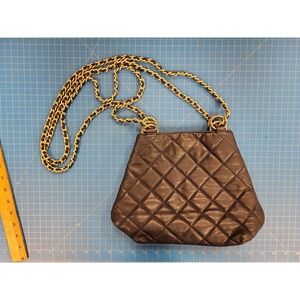 Gianni Bernini Black Leather Quilted Shoulder Bag Purse Chain Strap Handbag